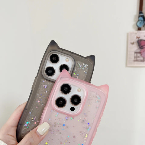 [WEB exclusive] Clear glitter cat ear case / R1842