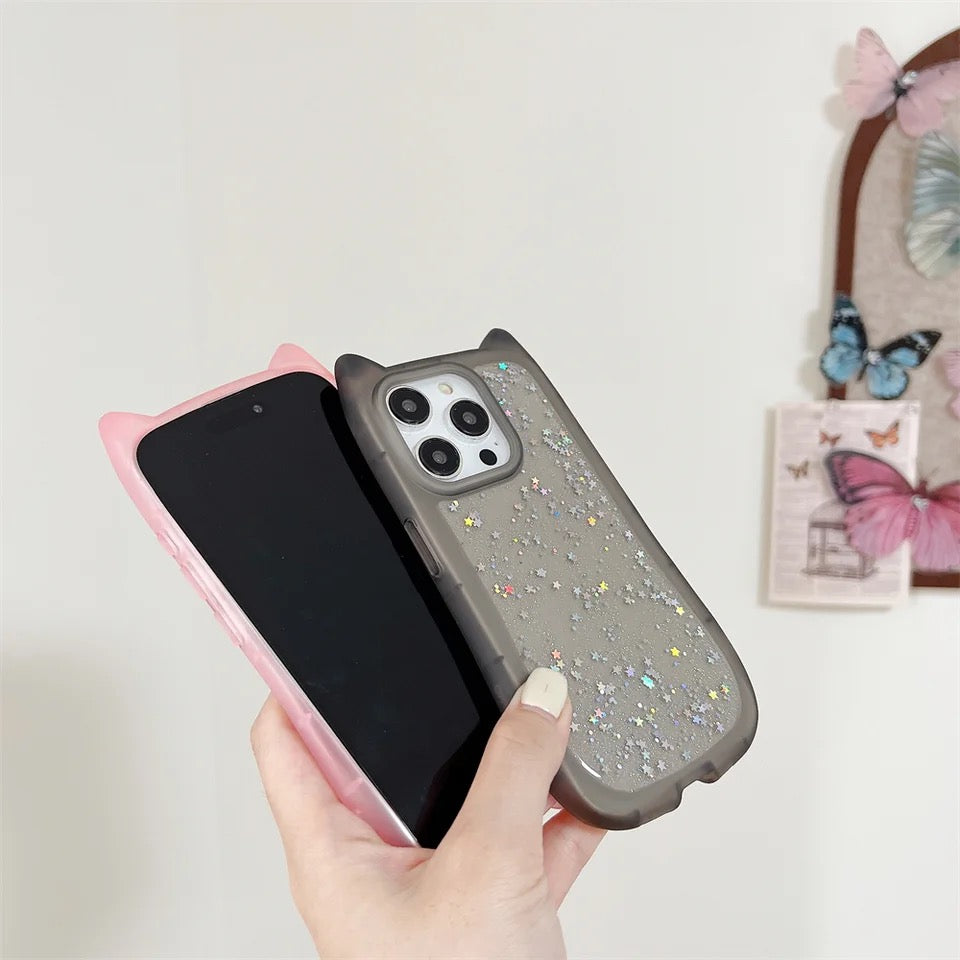 [WEB exclusive] Clear glitter cat ear case / R1842