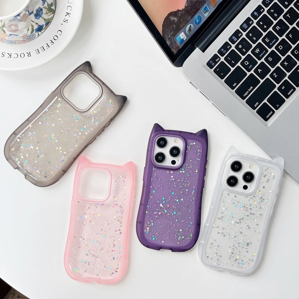 [WEB exclusive] Clear glitter cat ear case / R1842