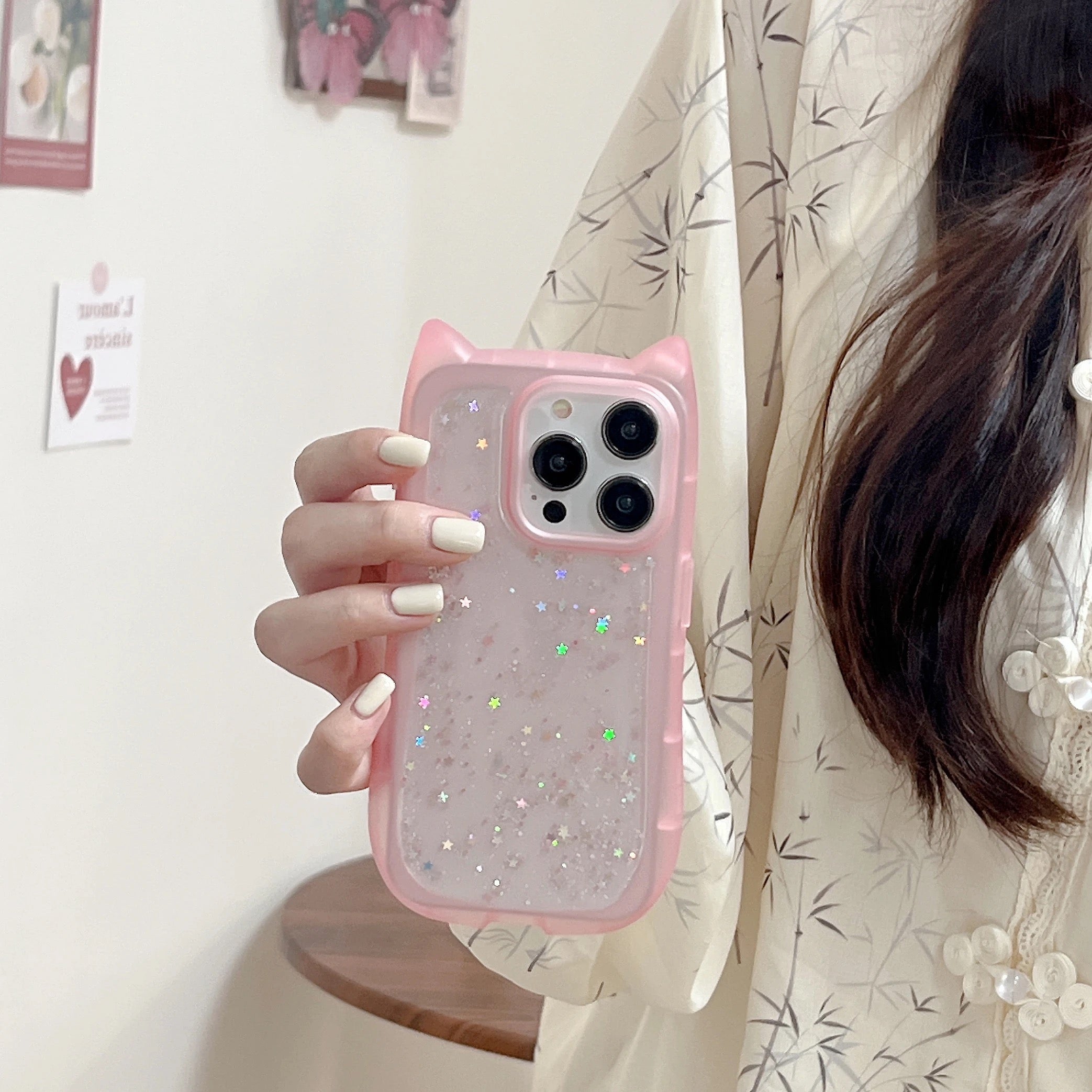 [WEB exclusive] Clear glitter cat ear case / R1842