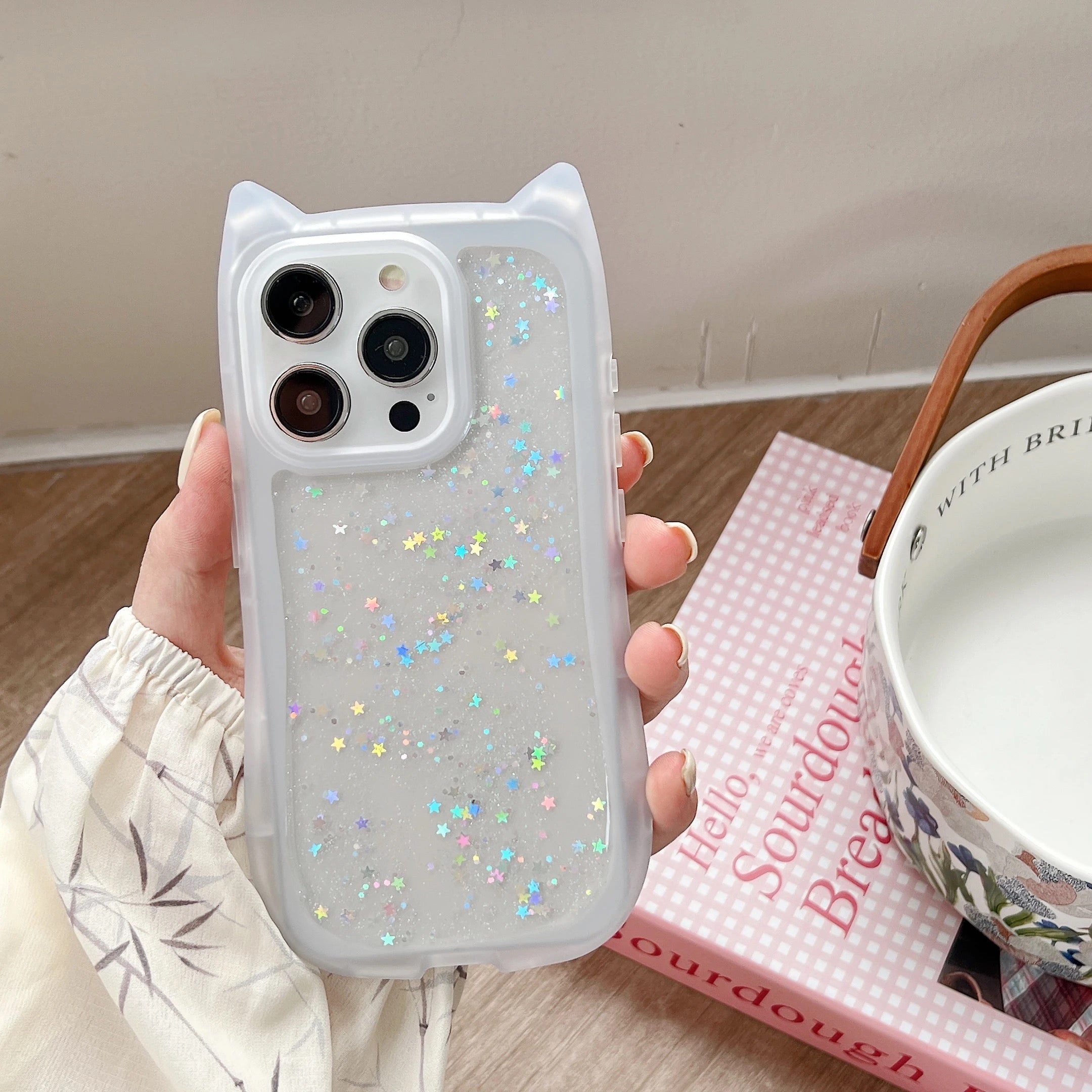 [WEB exclusive] Clear glitter cat ear case / R1842